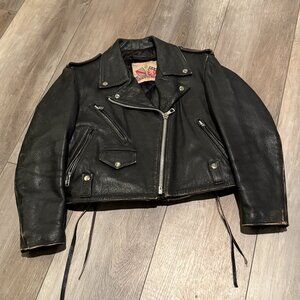 Chevignon Biker Leather Jacket - Women Small - Vintage